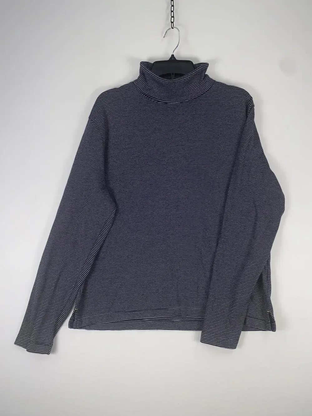 Banana Republic Sweater Mens Large Blue Stripe Cotton Turtleneck Knit Pullover